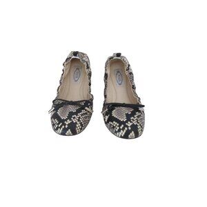 Woman's Tod Black/White Snake Ballet Shoes Size 36 or 6 US